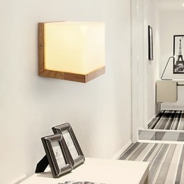 Applique da parete country moderna e contemporanea in legno/bambù e vetro, E26/E27