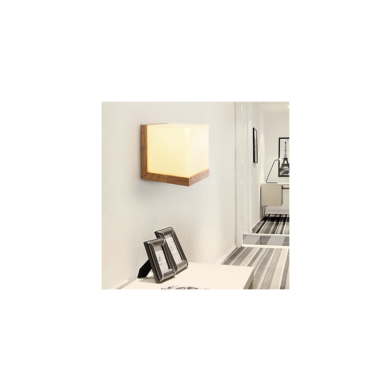 Applique da parete country moderna e contemporanea in legno/bambù e vetro, E26/E27