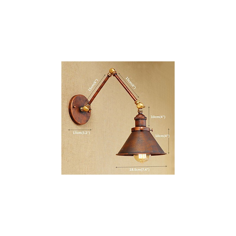 Applique da parete vintage industriale in ottone, metallo, E27, 30 x 18,5 x 10 cm