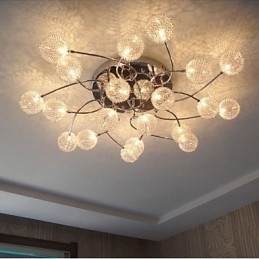 Plafoniera circolare a filo in ferro e vetro con cristalli, argento, 2 lampadine G4