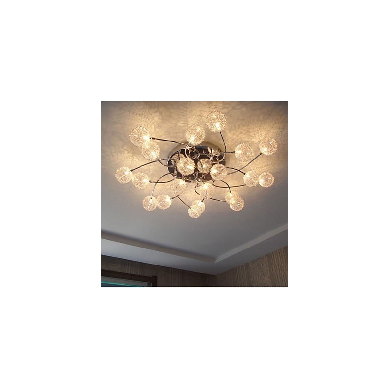 Plafoniera circolare a filo in ferro e vetro con cristalli, argento, 2 lampadine G4