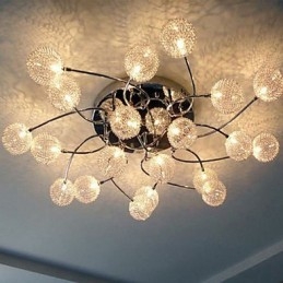 Plafoniera circolare a filo in ferro e vetro con cristalli, argento, 2 lampadine G4