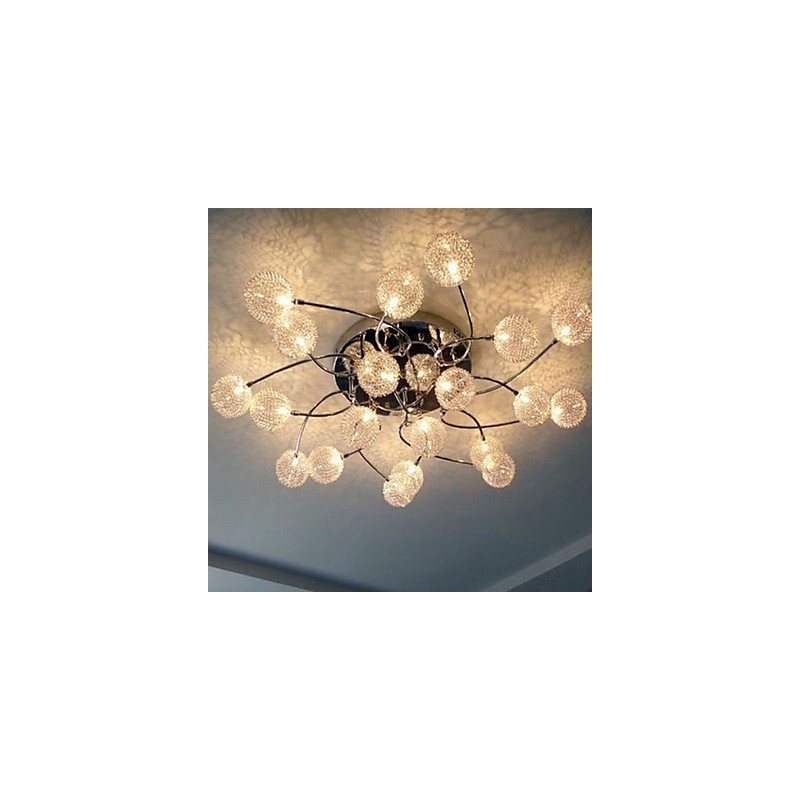 Plafoniera circolare a filo in ferro e vetro con cristalli, argento, 2 lampadine G4