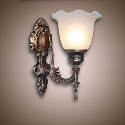 Applique da parete retrò stile europeo, testa singola, paralume in vetro, E27/E26
