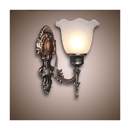 Applique da parete retrò stile europeo, testa singola, paralume in vetro, E27/E26