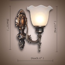 Applique da parete retrò stile europeo, testa singola, paralume in vetro, E27/E26