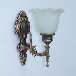 Applique da parete retrò stile europeo, testa singola, paralume in vetro, E27/E26