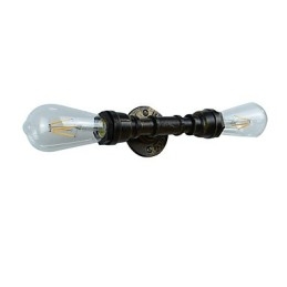 Applique da parete rustica in ottone antico, 2 luci E27, 45 cm