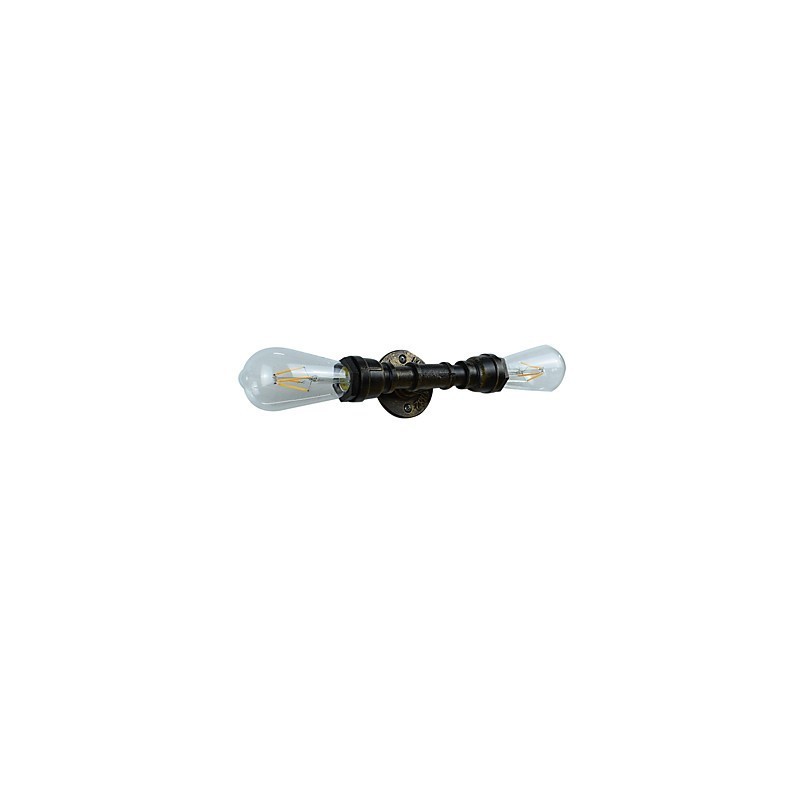 Applique da parete rustica in ottone antico, 2 luci E27, 45 cm