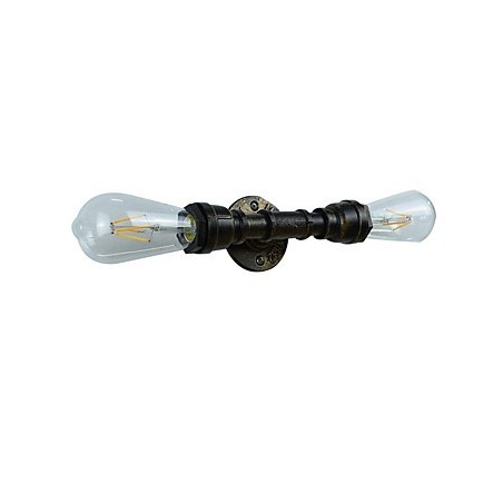 Applique da parete rustica in ottone antico, 2 luci E27, 45 cm