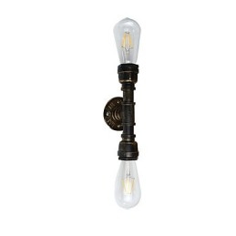 Applique da parete rustica in ottone antico, 2 luci E27, 45 cm