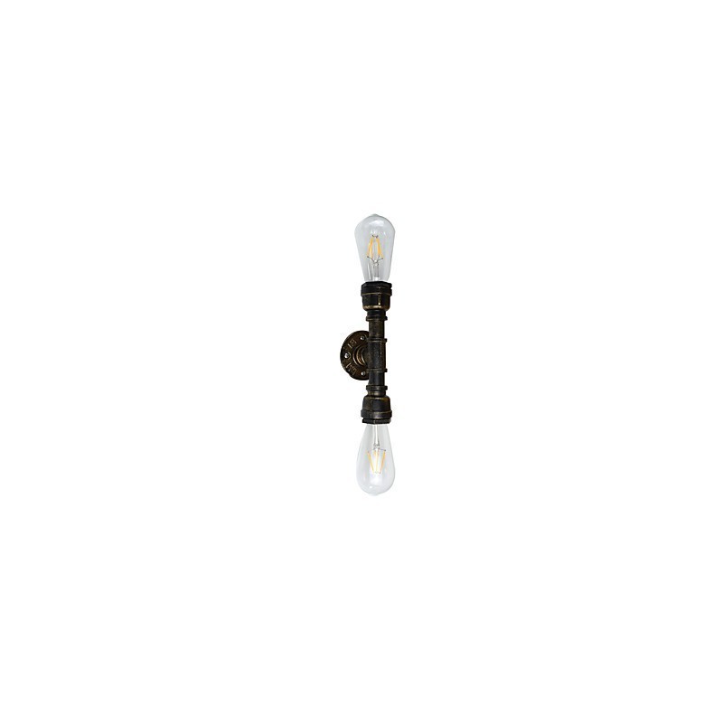 Applique da parete rustica in ottone antico, 2 luci E27, 45 cm