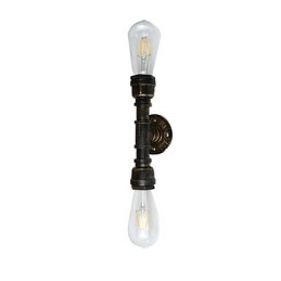 Applique da parete rustica in ottone antico, 2 luci E27, 45 cm