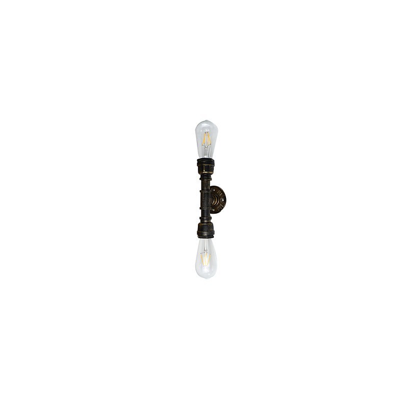 Applique da parete rustica in ottone antico, 2 luci E27, 45 cm