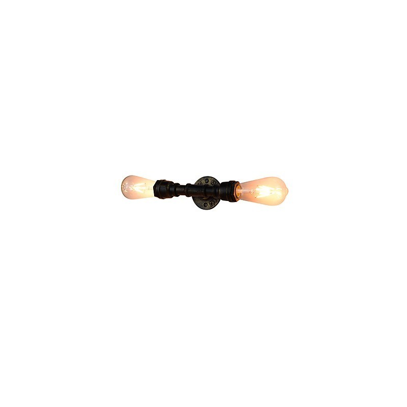 Applique da parete rustica in ottone antico, 2 luci E27, 45 cm