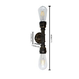Applique da parete rustica in ottone antico, 2 luci E27, 45 cm