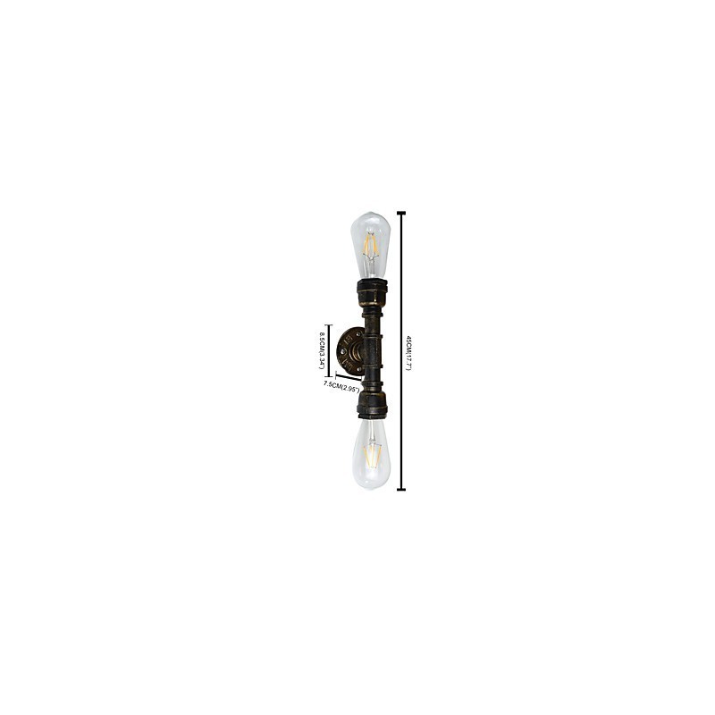 Applique da parete rustica in ottone antico, 2 luci E27, 45 cm