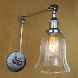 Applique da parete country retrò mini galvanizzata con braccio oscillante, paralume in vetro, E26/E27