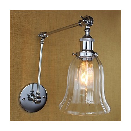 Applique da parete country retrò mini galvanizzata con braccio oscillante, paralume in vetro, E26/E27