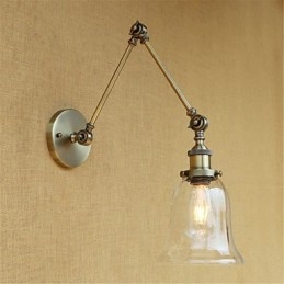 Applique da parete country retrò mini galvanizzata con braccio oscillante, paralume in vetro, E26/E27