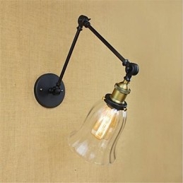 Applique da parete country retrò mini galvanizzata con braccio oscillante, paralume in vetro, E26/E27