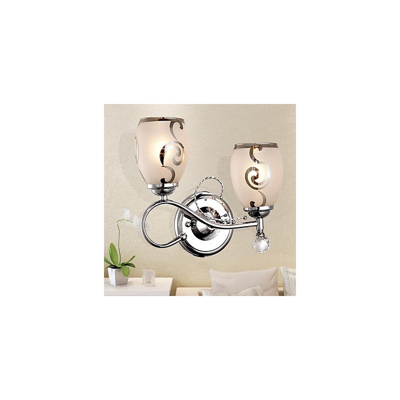 Applique da parete semplice in cristallo con luce ambientale, 2 lampadine E27