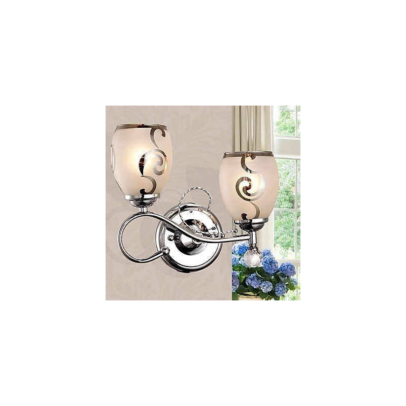 Applique da parete semplice in cristallo con luce ambientale, 2 lampadine E27