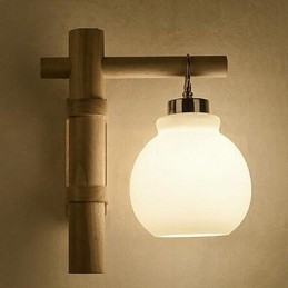 Applique da parete moderna contemporanea uplight in vetro e legno/bambù E27