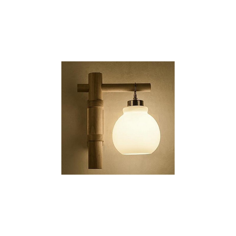 Applique da parete moderna contemporanea uplight in vetro e legno/bambù E27