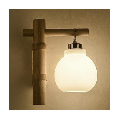 Applique da parete moderna contemporanea uplight in vetro e legno/bambù E27