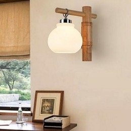 Applique da parete moderna contemporanea uplight in vetro e legno/bambù E27