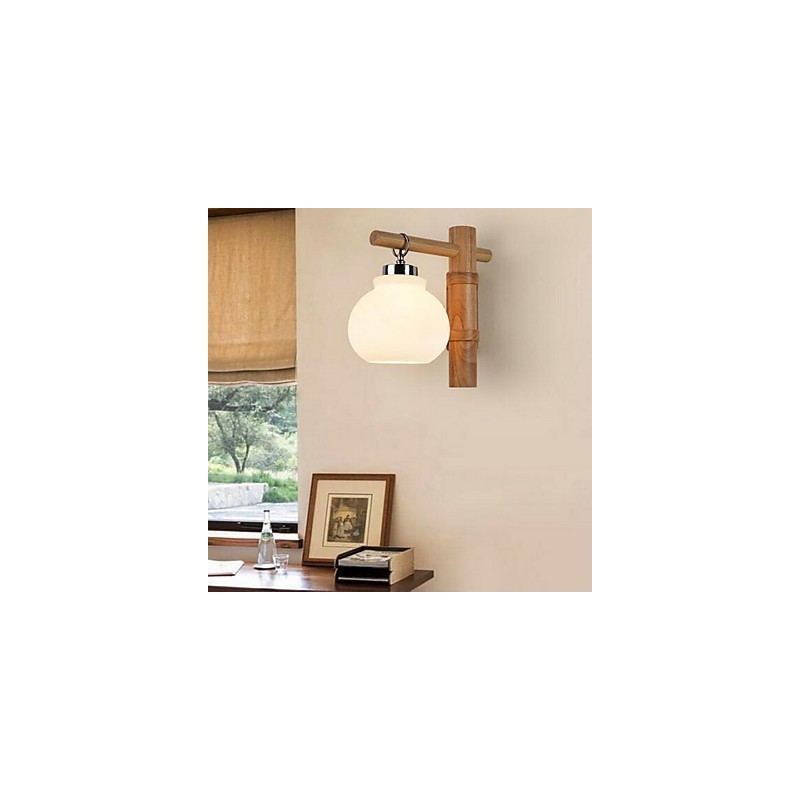 Applique da parete moderna contemporanea uplight in vetro e legno/bambù E27