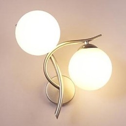 Applique da parete moderna in ferro battuto argento con paralume in vetro, 2 lampadine E26/E27