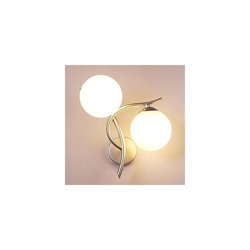 Applique da parete moderna in ferro battuto argento con paralume in vetro, 2 lampadine E26/E27