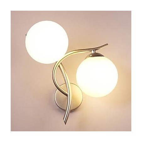 Applique da parete moderna in ferro battuto argento con paralume in vetro, 2 lampadine E26/E27