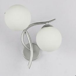 Applique da parete moderna in ferro battuto argento con paralume in vetro, 2 lampadine E26/E27
