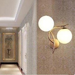 Applique da parete moderna in ferro battuto argento con paralume in vetro, 2 lampadine E26/E27