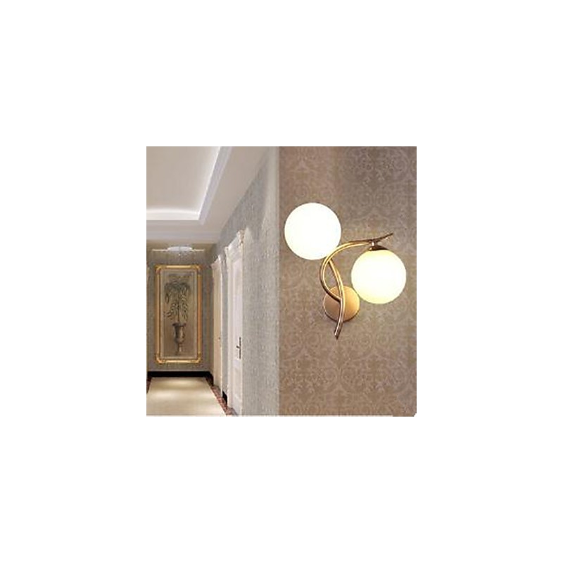 Applique da parete moderna in ferro battuto argento con paralume in vetro, 2 lampadine E26/E27