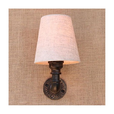 Applique da parete rustica in ottone con paralume in tessuto E27