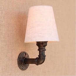 Applique da parete rustica in ottone con paralume in tessuto E27