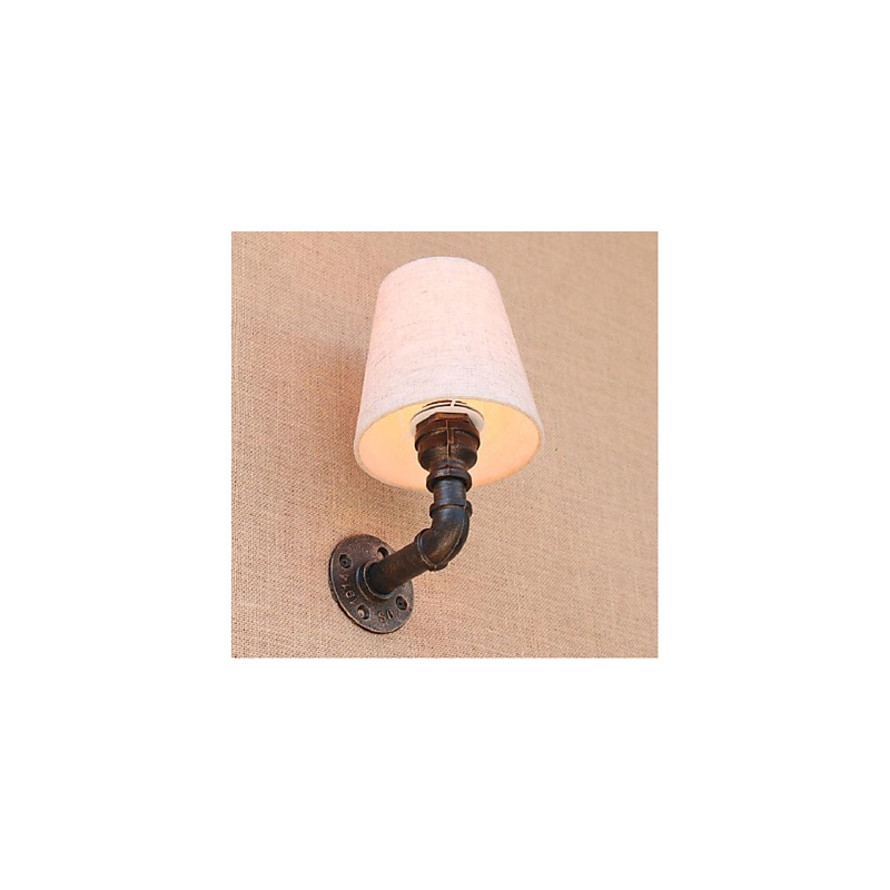 Applique da parete rustica in ottone con paralume in tessuto E27
