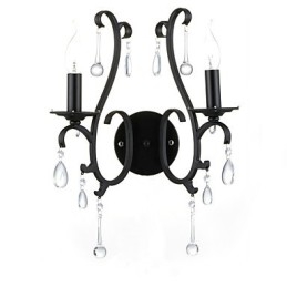 Applique da parete country cromata con cristallo, 2 luci E12/E14
