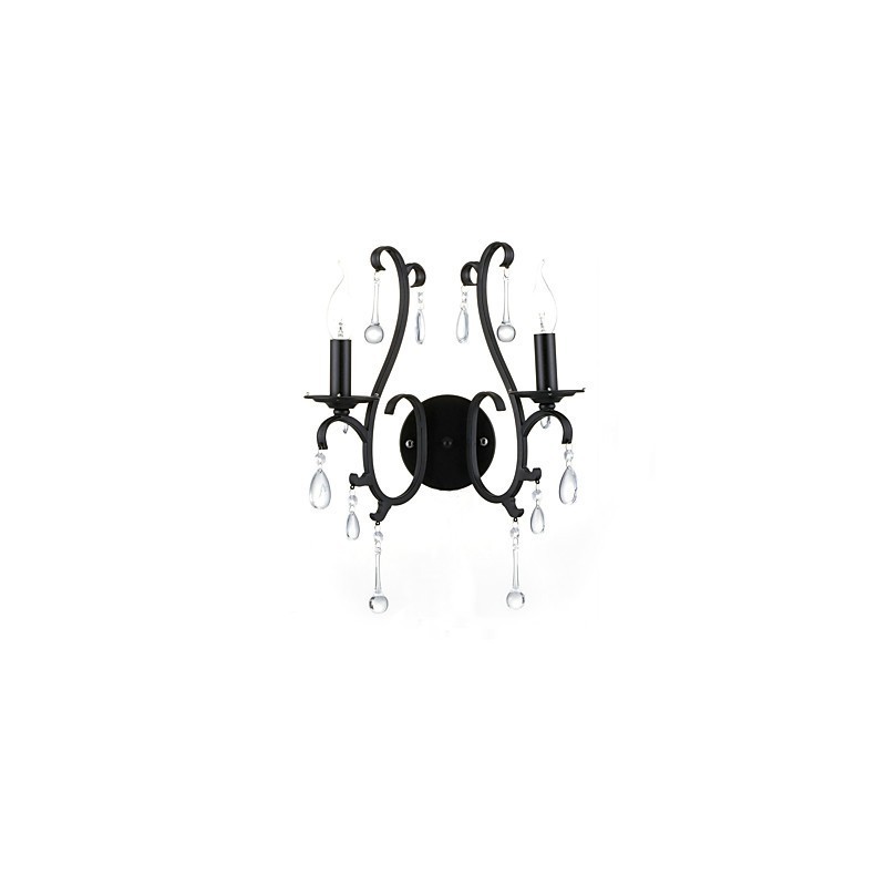 Applique da parete country cromata con cristallo, 2 luci E12/E14