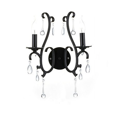 Applique da parete country cromata con cristallo, 2 luci E12/E14