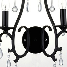 Applique da parete country cromata con cristallo, 2 luci E12/E14