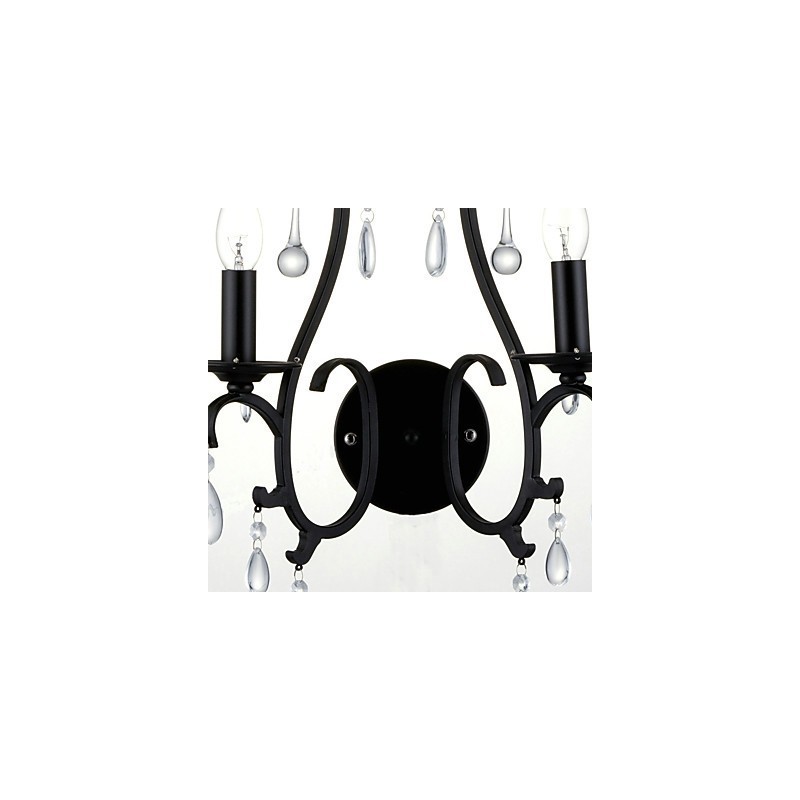 Applique da parete country cromata con cristallo, 2 luci E12/E14