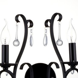 Applique da parete country cromata con cristallo, 2 luci E12/E14