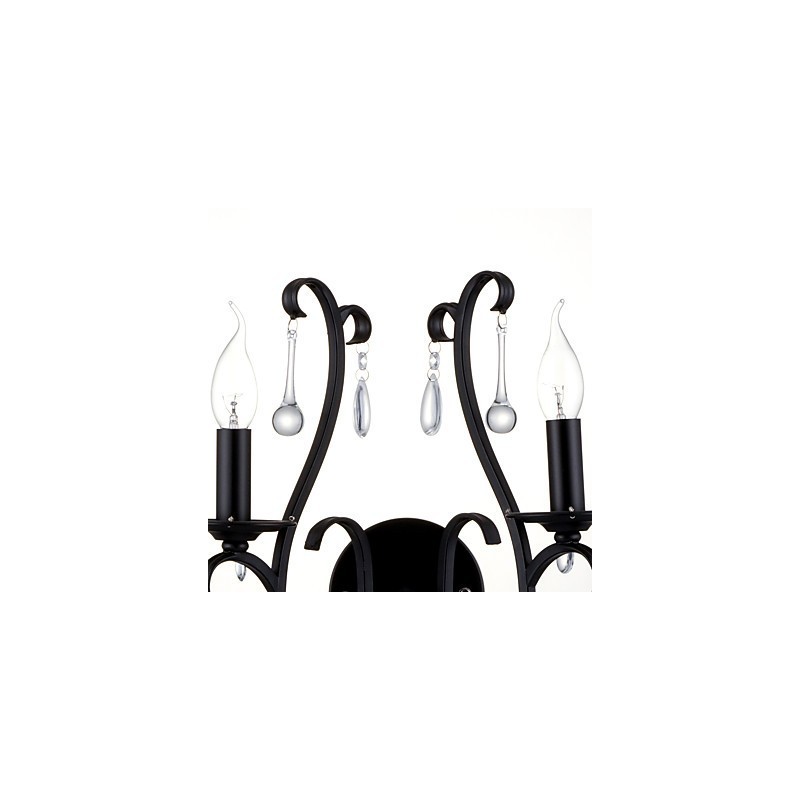 Applique da parete country cromata con cristallo, 2 luci E12/E14