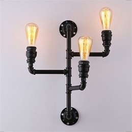 Applique da parete industriale vintage nera in tubo con 3 luci