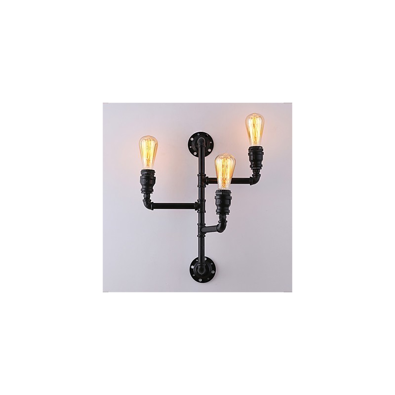 Applique da parete industriale vintage nera in tubo con 3 luci